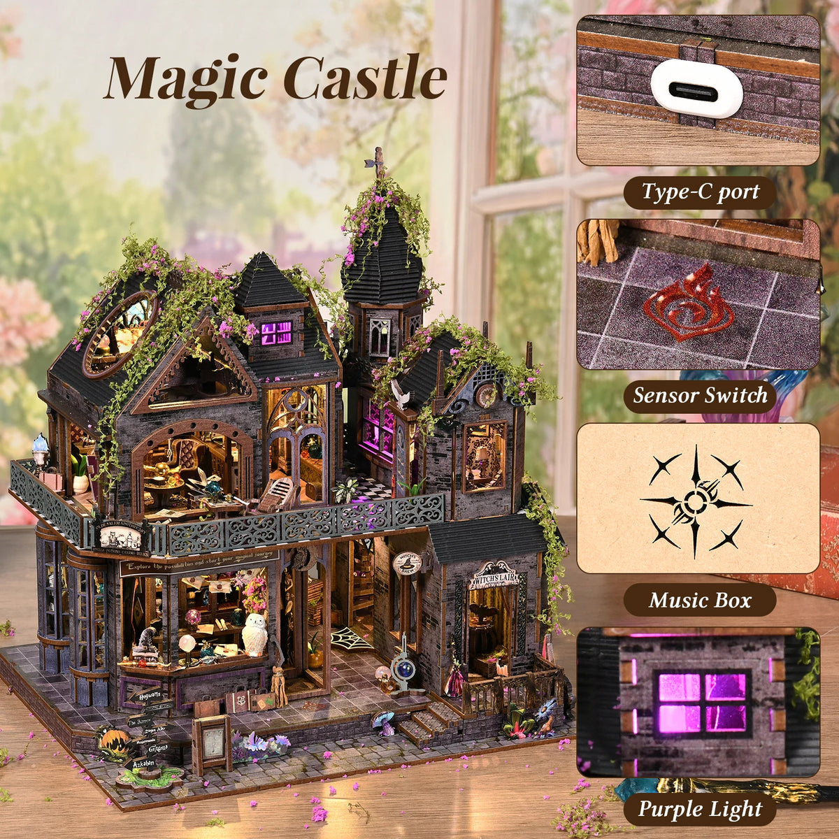 Magic Castle Wooden Book Nook Kit With Light And Music