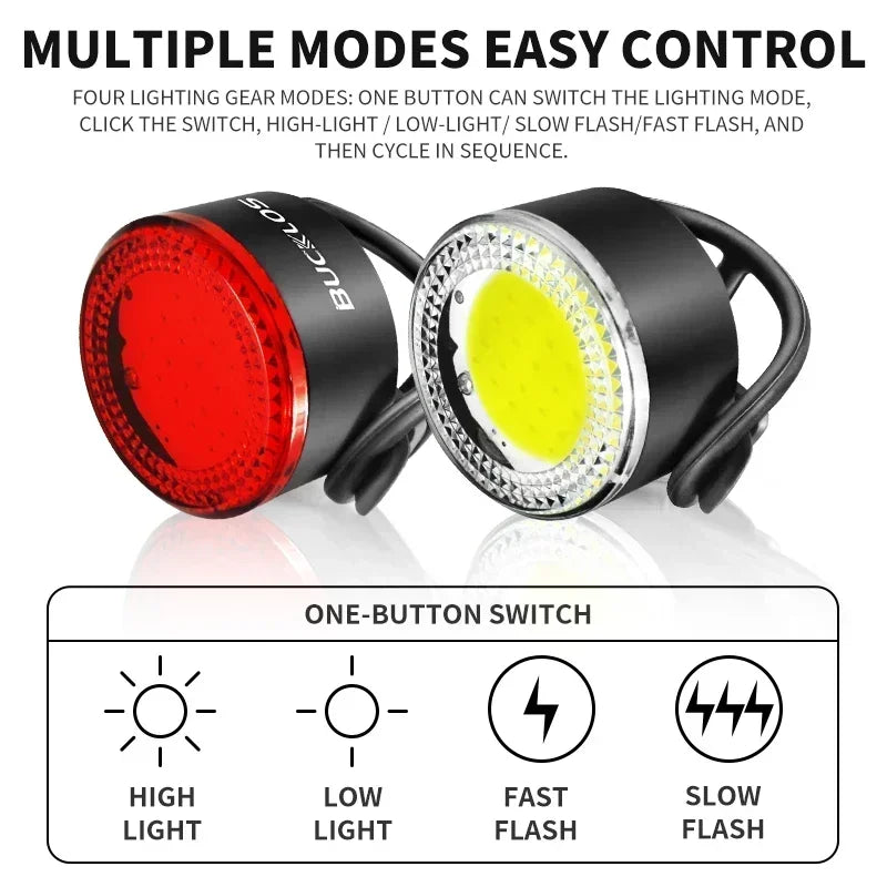 BUCKLOS Rechargeable COB LED Front And Rear Bicycle Light Set