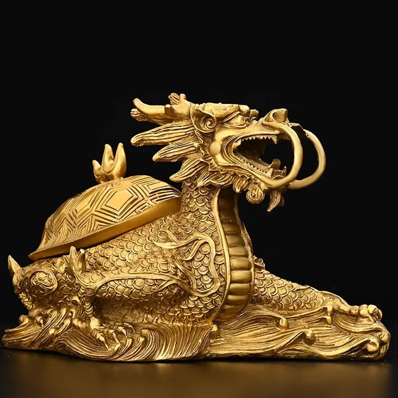 Feng Shui Copper Wealth Dragon Turtle Statue for Home Decor