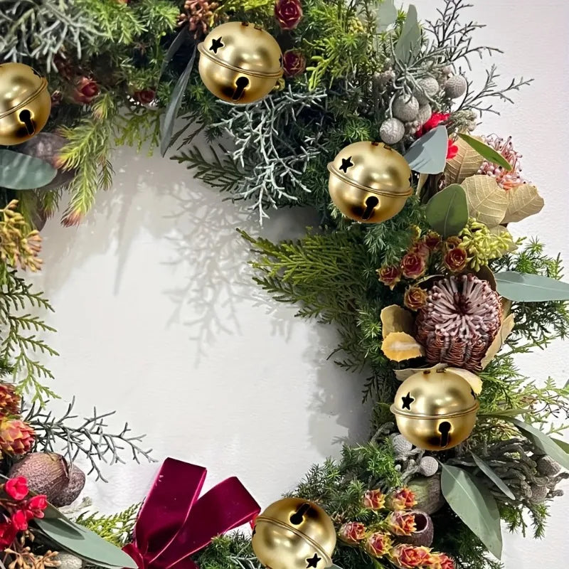 10pcs Golden Decorative Bells - Elegant Metal Christmas Tree Ornaments with Star, Perfect for Holiday Decor, Doorbells Pet Bells