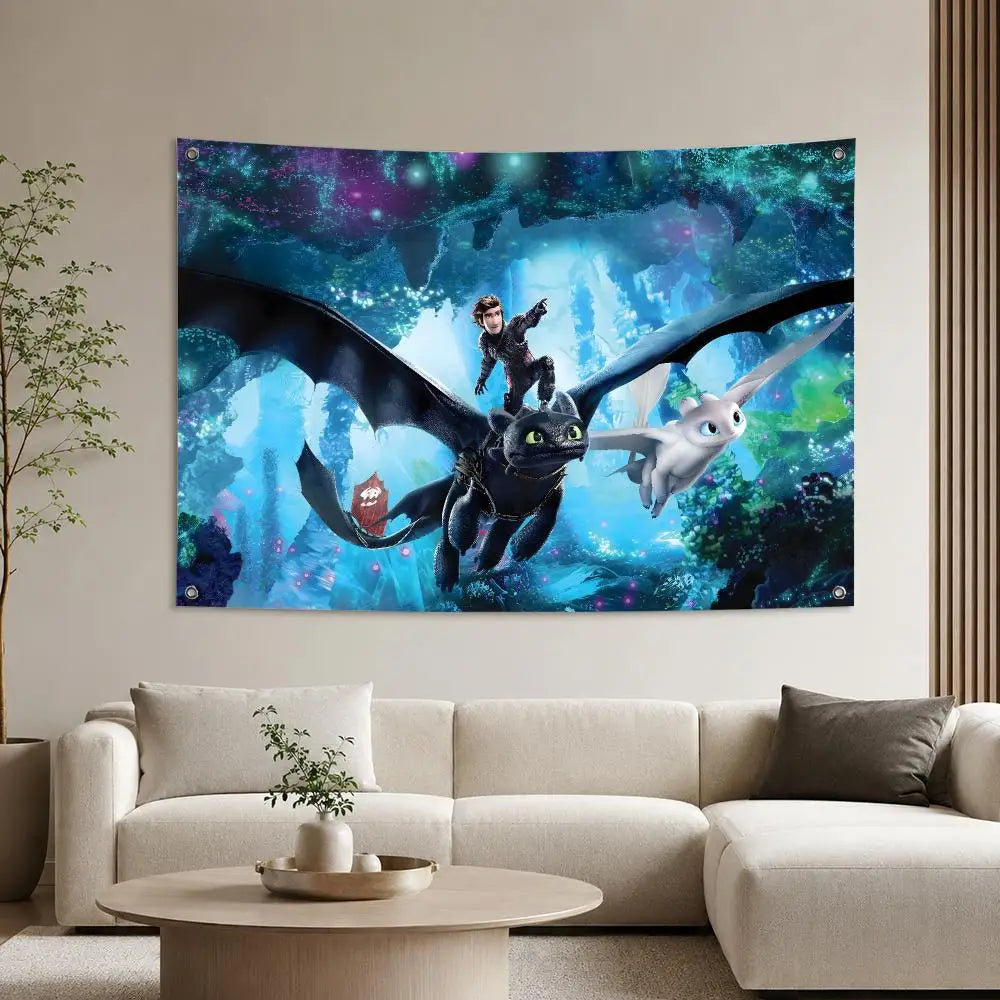 H-How to Train Your Dragon Flags Aesthetic Wall Tapestry Printed Wall Hanging Living Room Party Outdoor Decor