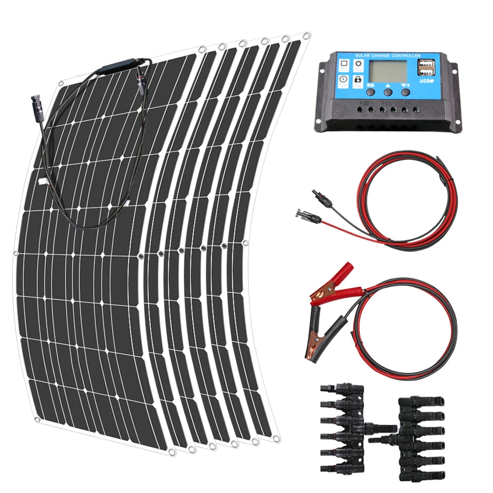 ASUNERGE 12V Flexible Monocrystalline Solar Panel Waterproof RV