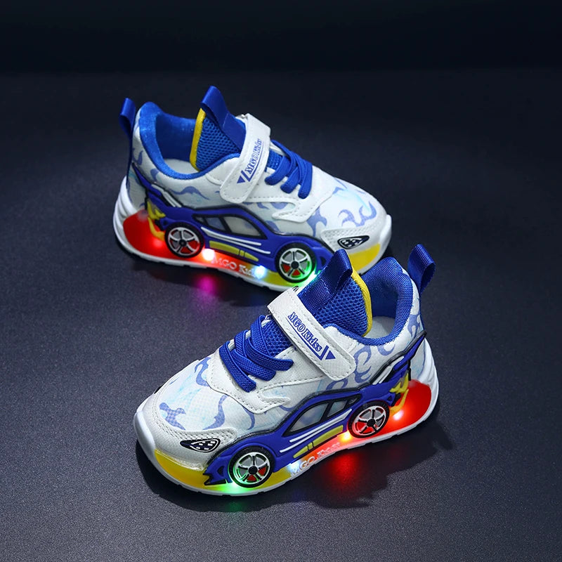 MGO Kidss Kids Light Up Car Themed Running Sneakers