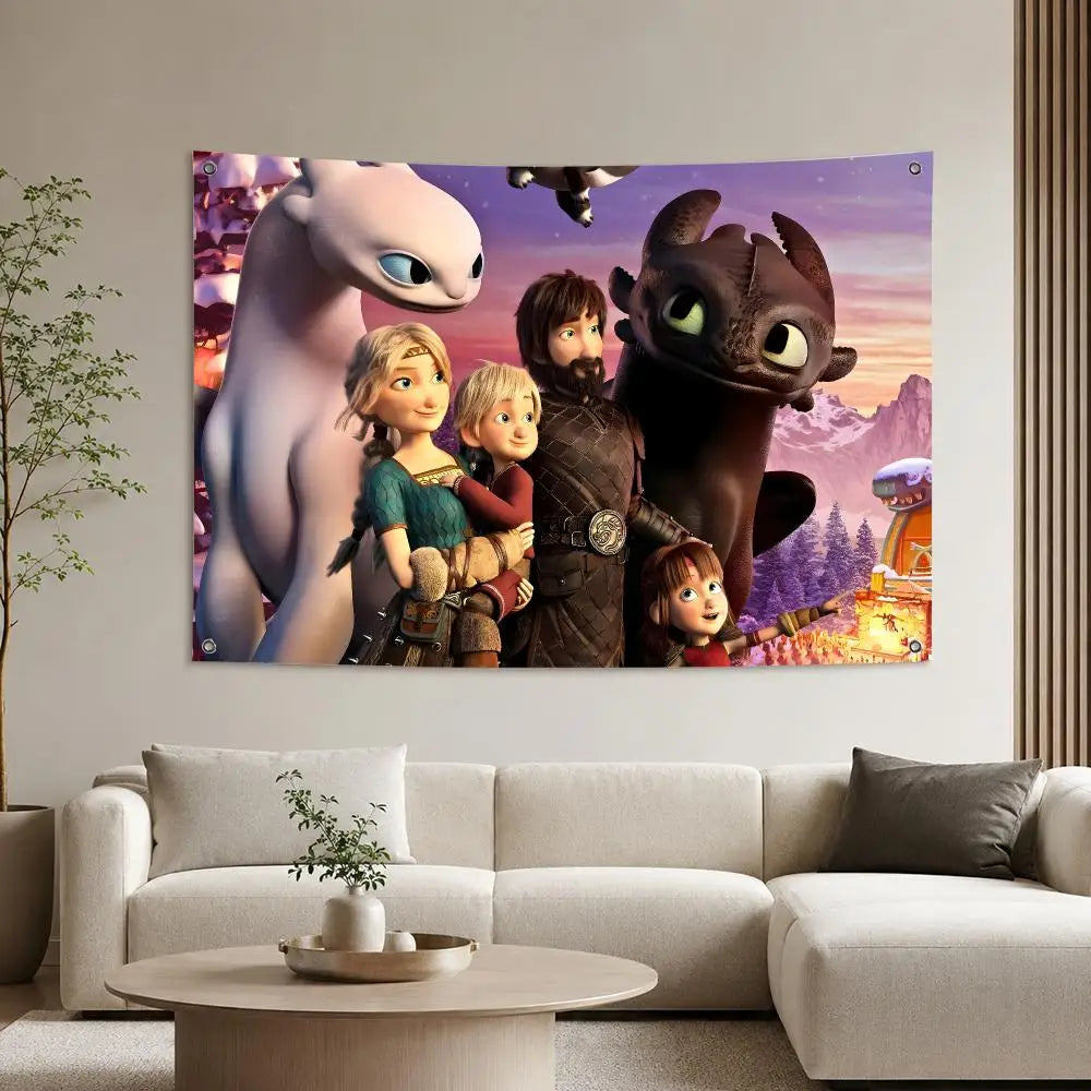 H-How to Train Your Dragon Flags Aesthetic Wall Tapestry Printed Wall Hanging Living Room Party Outdoor Decor
