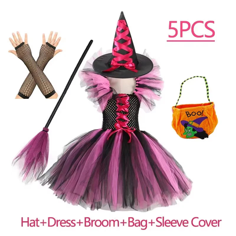 TZRCYGF Girls Halloween Witch Costume Tutu Dress with Pointed Hat