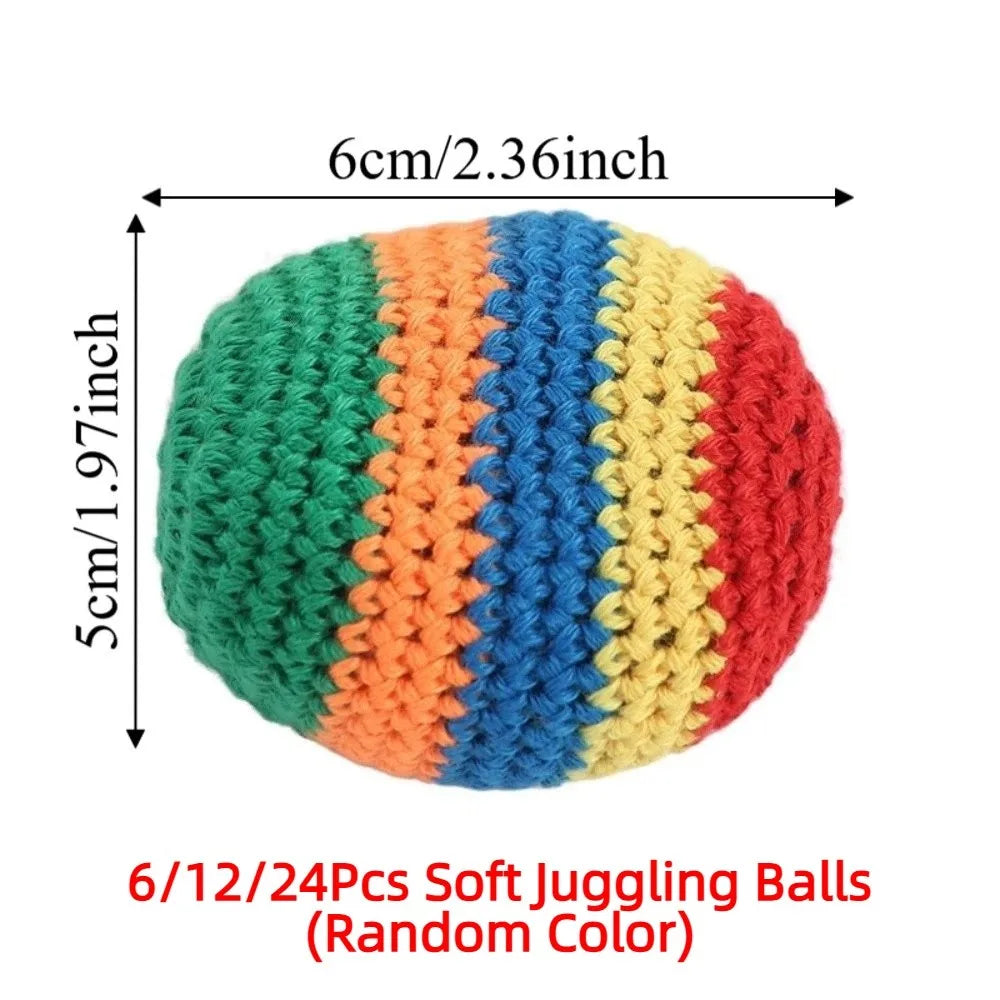 6/12/24Pcs Random Color Colorful Soft Juggling Balls Funny Handmade Kids Outdoor Toy Relaxed Durable Knitted Sandbag Kick Balls