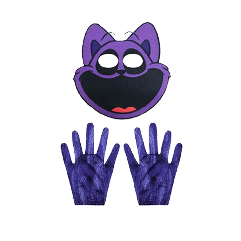 Girl Catnap Smiling Critters Cosplay Costume Kids Cartoon Cat Nap Dogday Print Dress+mask+gloves+bag Set Halloween Party Gift