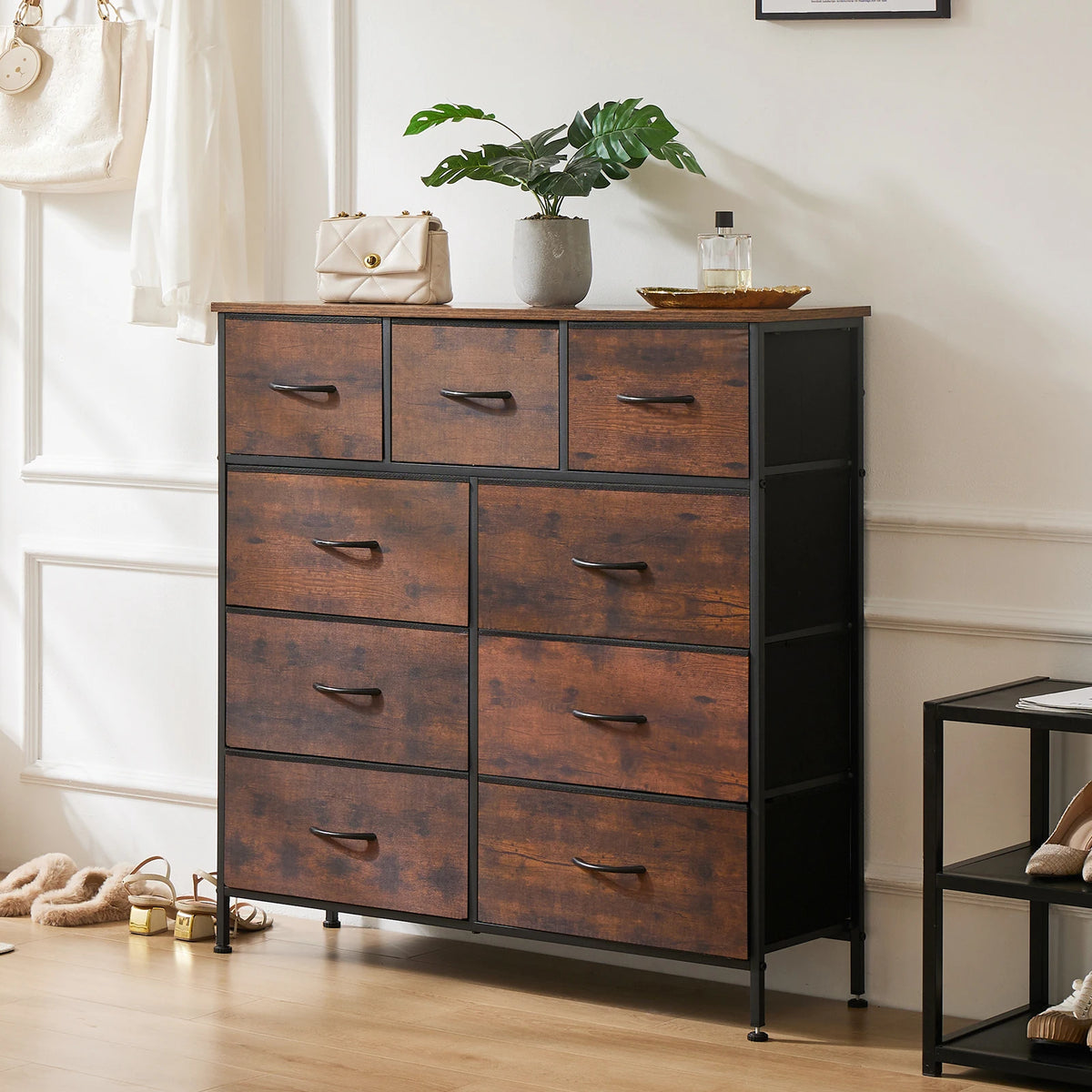 JHK Dresser Wardrobe With Nine Fabric Storage Drawers