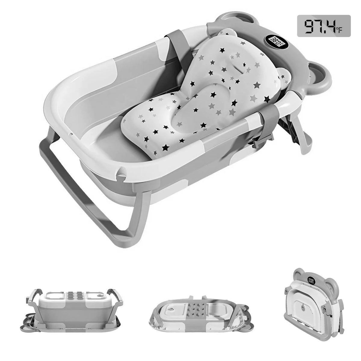 Portable Travel Baby Bathtub Collapsible With Thermometer And Floating Cushion