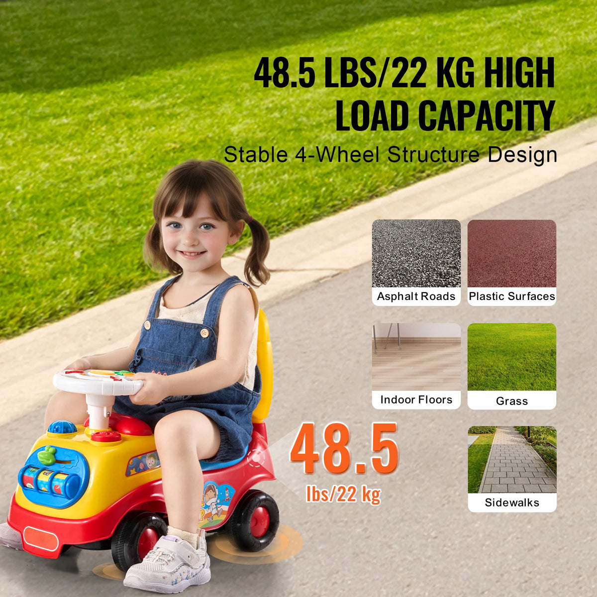 SucceBuy Toddler Ride On Push Car Sit To Stand With Music Steering Wheel