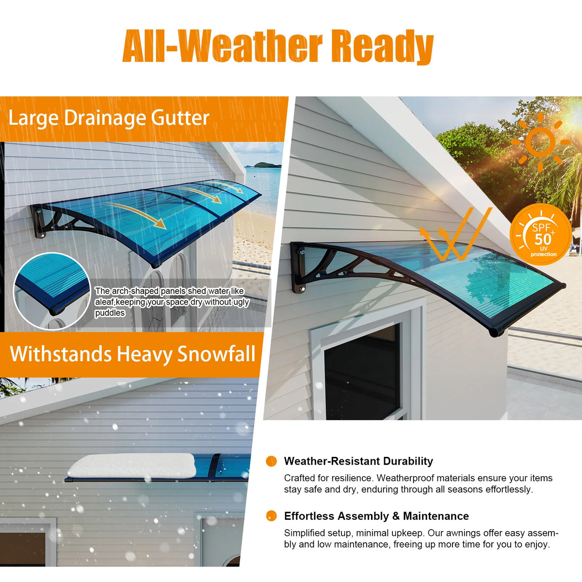 GUANSU CN Polycarbonate Door Window Awning Canopy Weather Protection