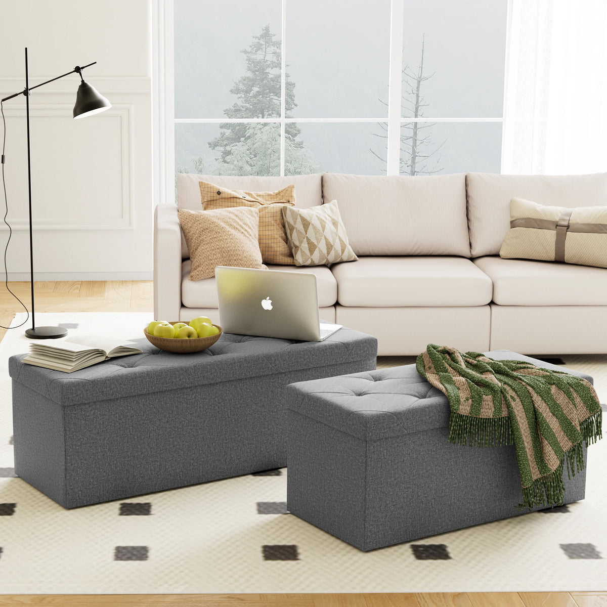 JHK Folding Storage Ottoman Bench With Hidden Toy Box