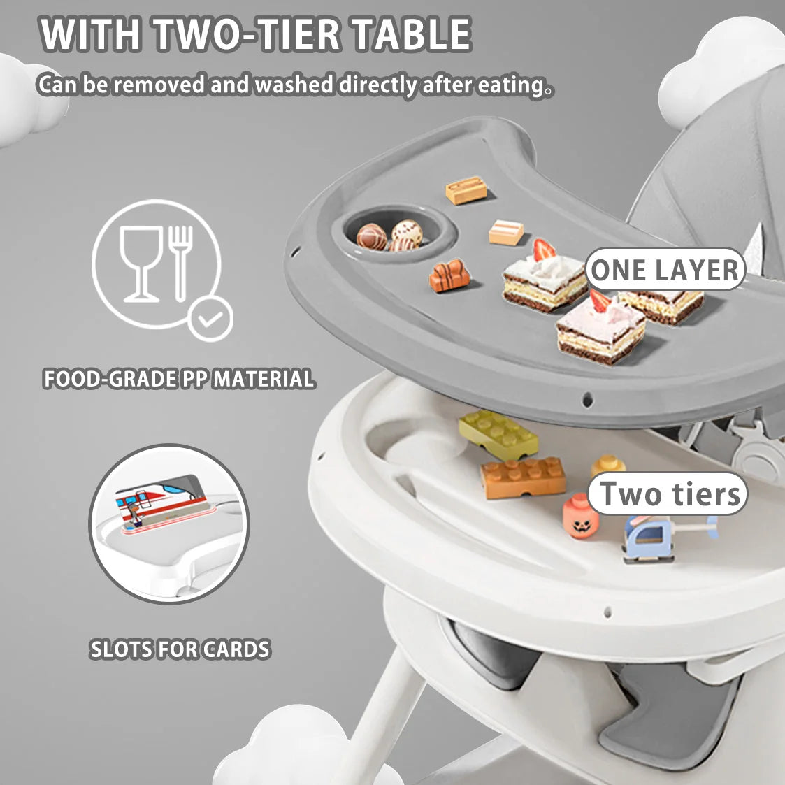PIORLADO Foldable Baby High Chair With Toy Rack And Tray