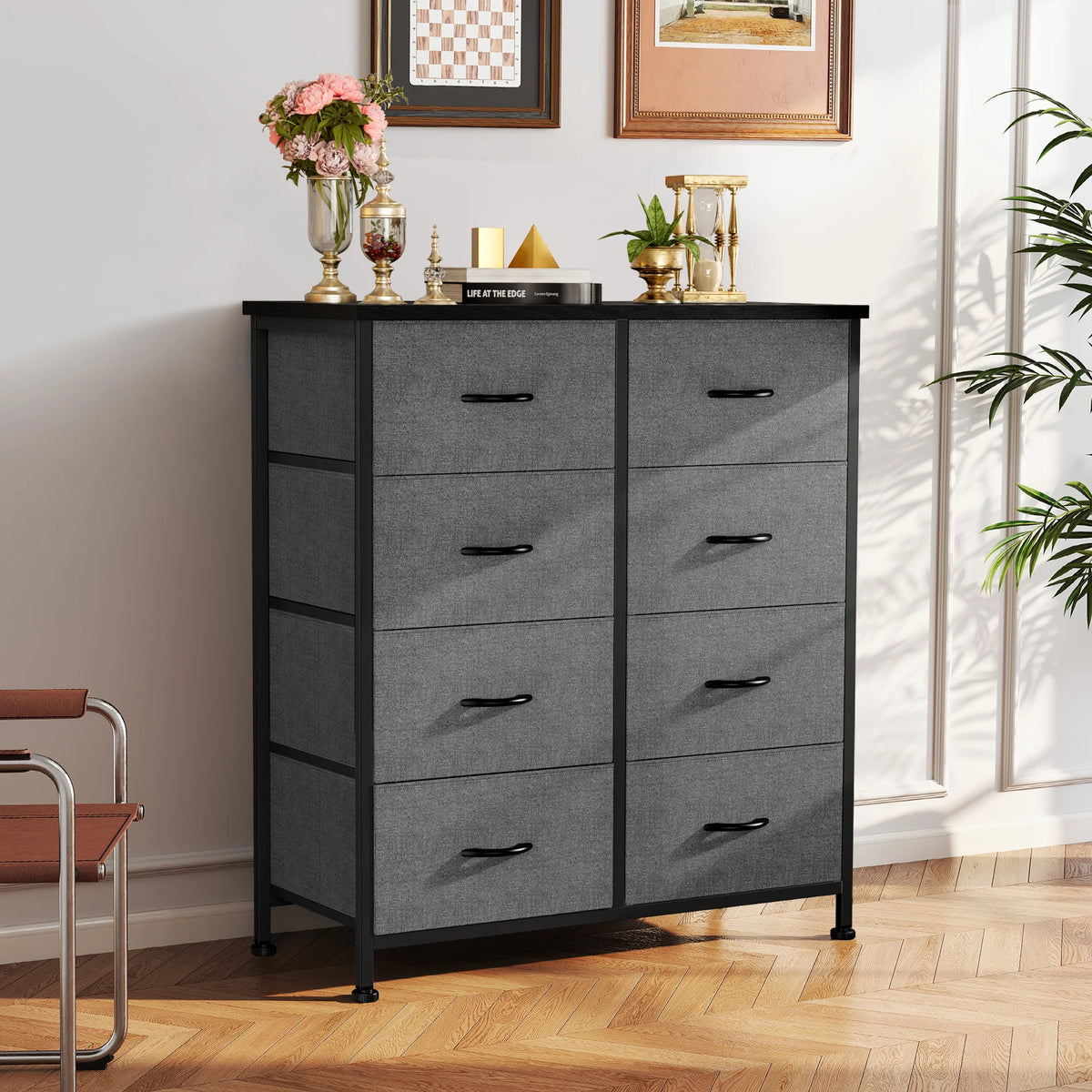 JHK Dresser Wardrobe With 8 Fabric Drawers Steel Frame