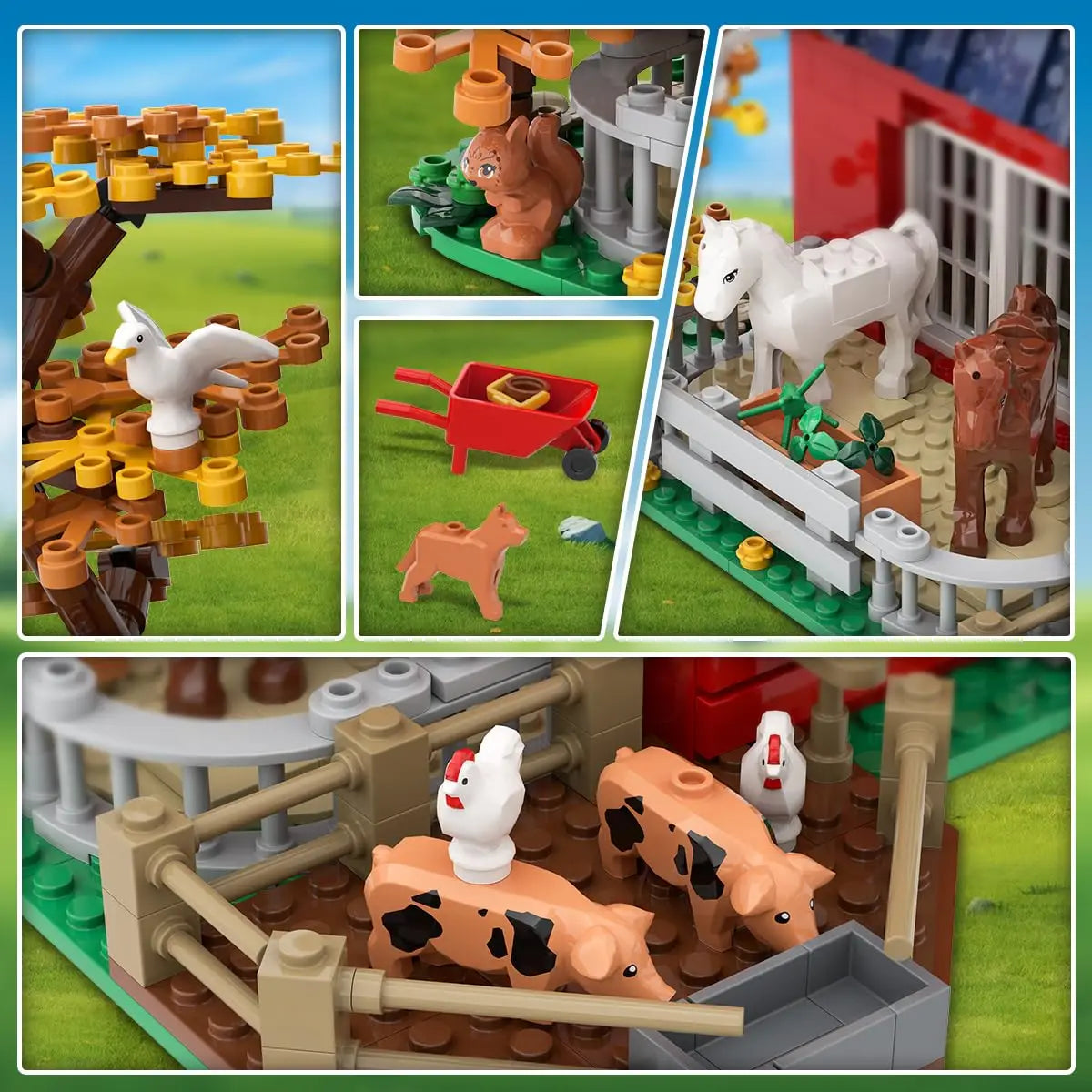 HOGOKIDS Farm Barn Building Set With Windmill Tractor And Animals