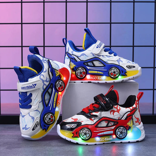 MGO Kidss Kids Light Up Car Themed Running Sneakers