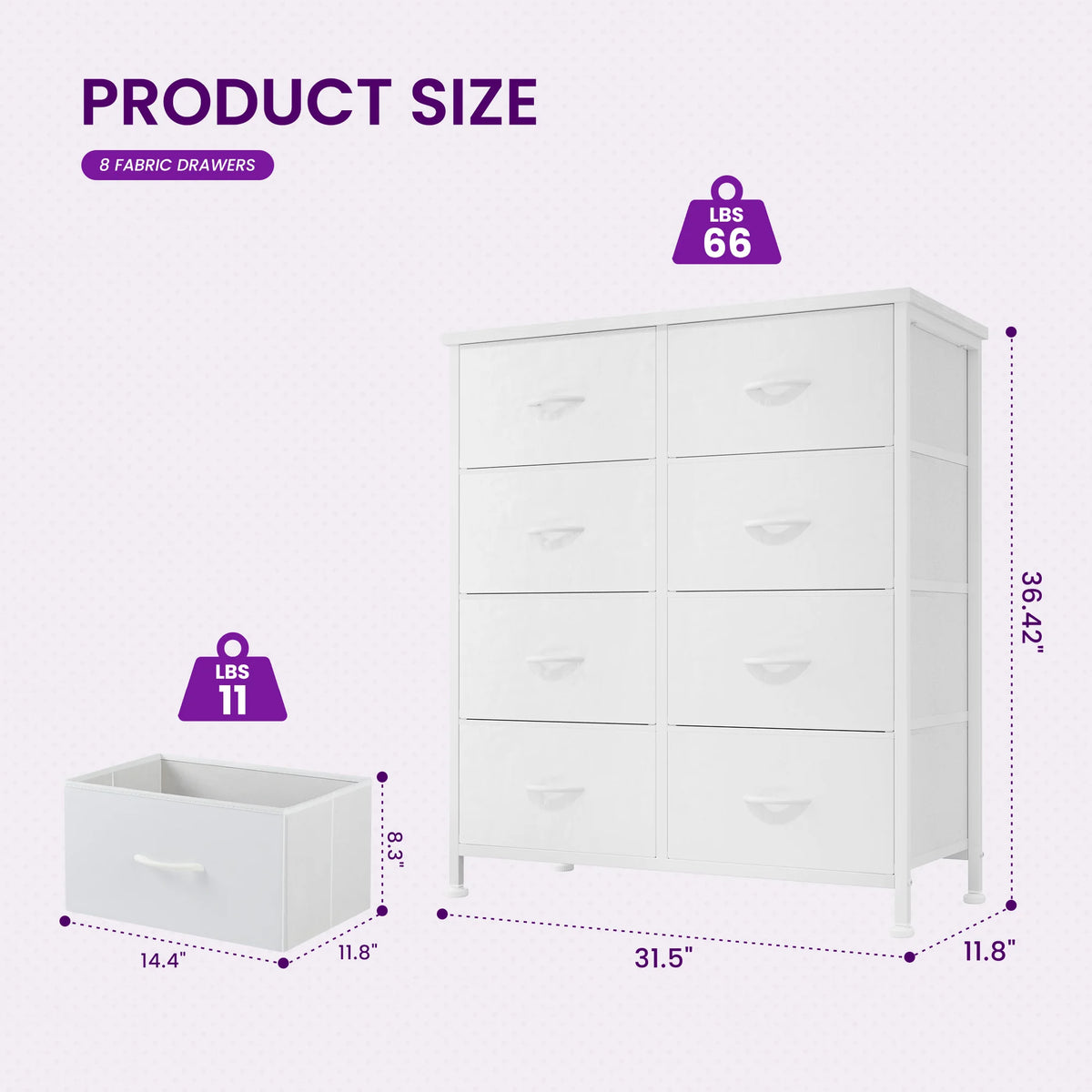 JHK Dresser Wardrobe With 8 Fabric Drawers Steel Frame