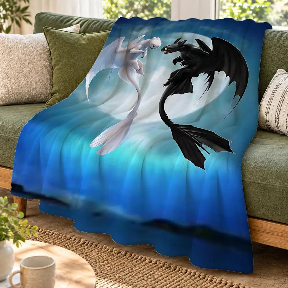 How to Train Your Dragon Black White Dragon Love Heart Double Sided Flannel Throw Blanket Soft Warm Washable Home Decor