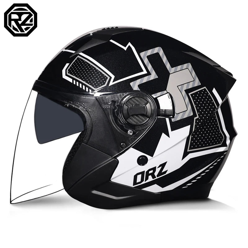 ORZ Motorcycle Open Face Helmet With Dual Lens Visor