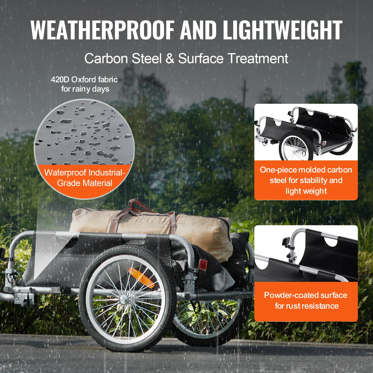 SucceBuy 100lbs Bike Cargo Trailer Foldable Bicycle Wagon Storage Cart with 16" Wheels&Safe Reflectors Fits 22"-28" Bike Wheels