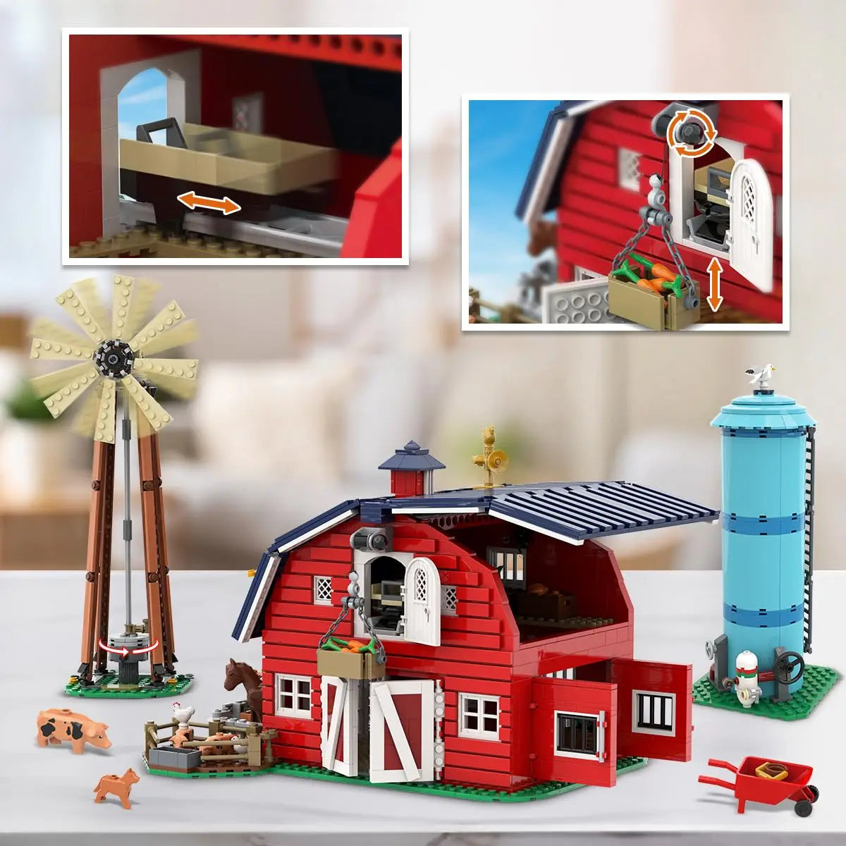 HOGOKIDS Farm Barn Building Set With Windmill Tractor And Animals