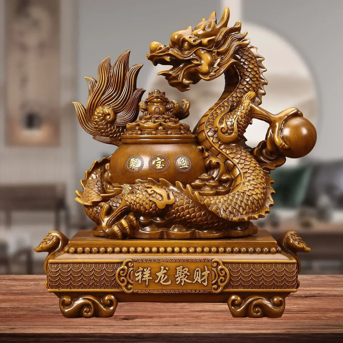 Dragon Treasure Bowl Resin Ornament for Home or Office Decor