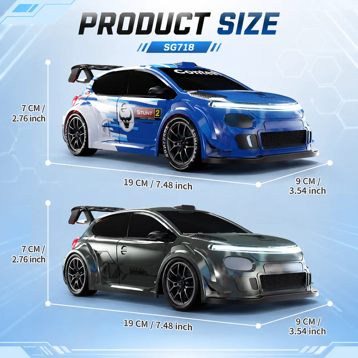 ZNLYRION SG718 1: 24 Scale 4WD RC Drift Car With Replaceable Racing Drift Tires LED Headlights Taillight Sport Rear Wing Remote Control Racing Vehicle Toy
