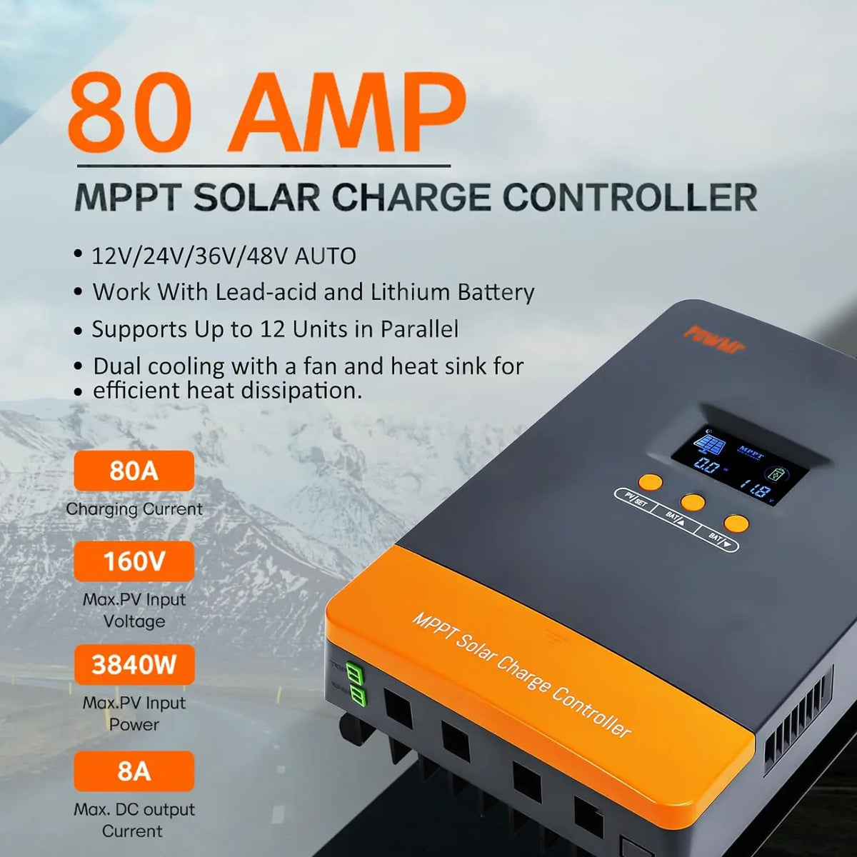 PowMr MPPT Solar Charge Controller 60A 80A 100A For 12V 24V 36V 48V