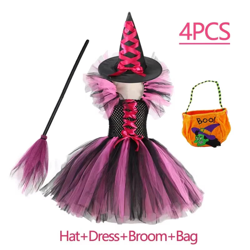 TZRCYGF Girls Halloween Witch Costume Tutu Dress with Pointed Hat