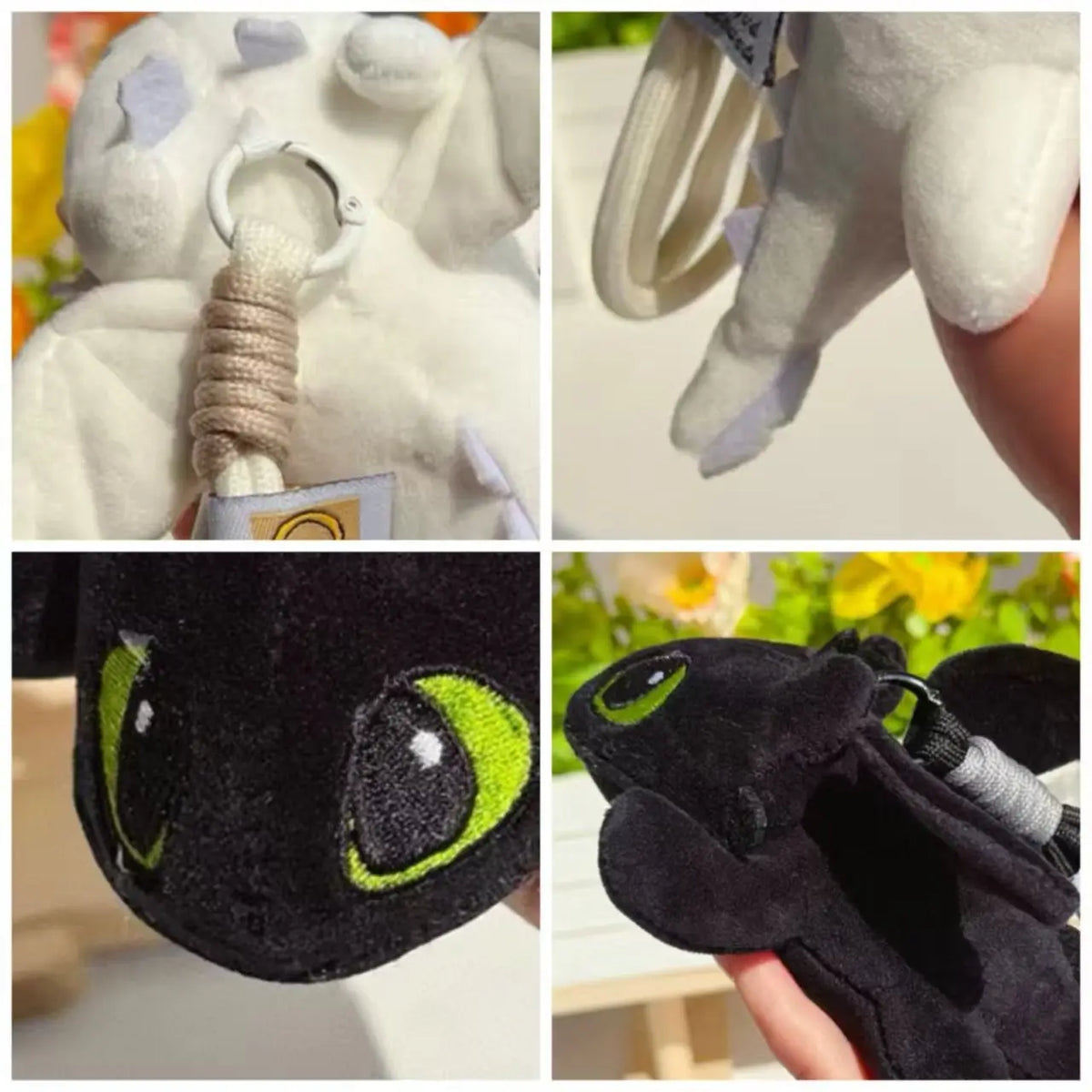 2PCSDragon Taming Master Super Cute Toothless Plush Toy Doll Black and White Flying Dragon Backpack Pendant Decoration Doll Gift