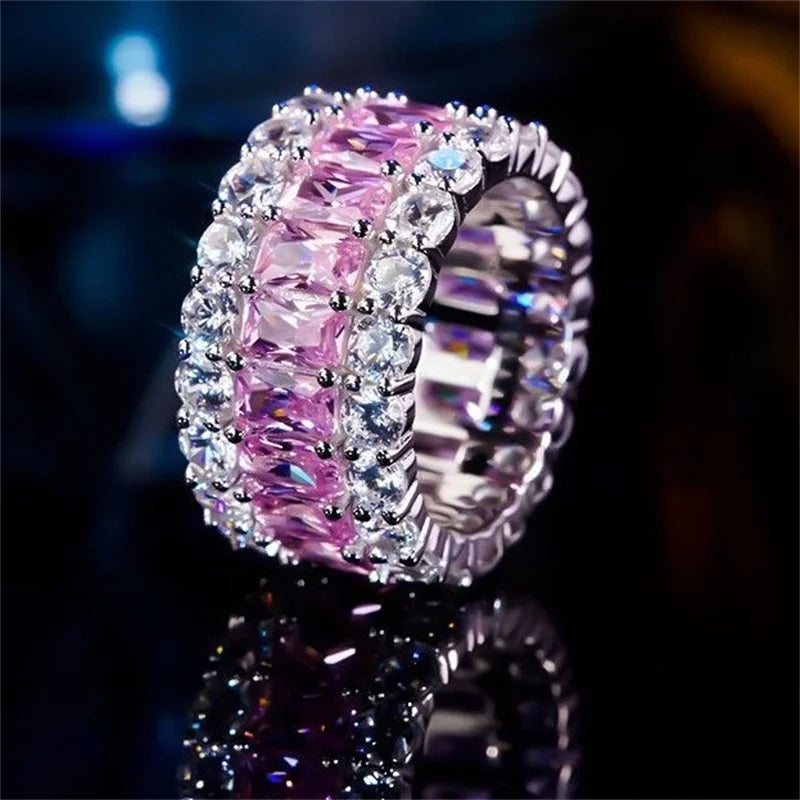 Pink White Zircon Wedding Engagement Bands for Women