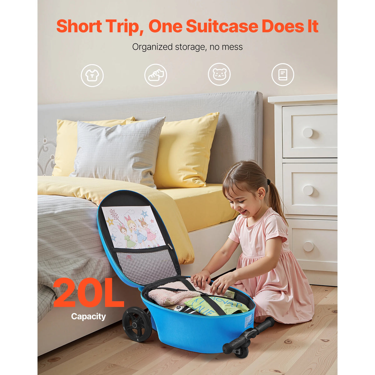 SucceBuy Kids Ride On Luggage Scooter Suitcase With Adjustable Handle