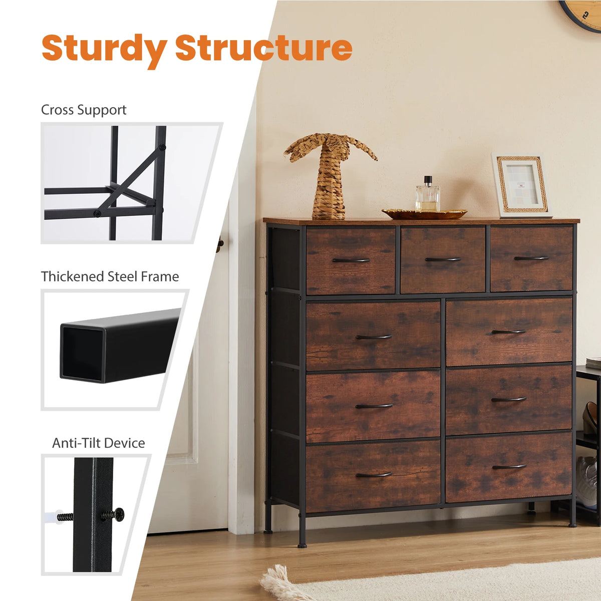 JHK Dresser Wardrobe With Nine Fabric Storage Drawers