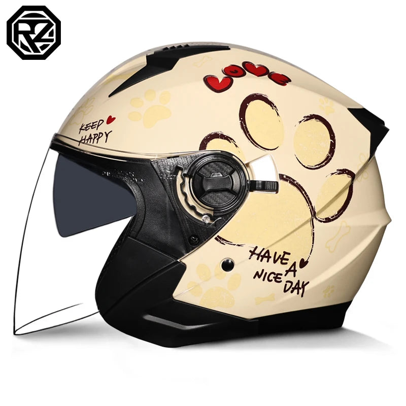 ORZ Motorcycle Open Face Helmet With Dual Lens Visor