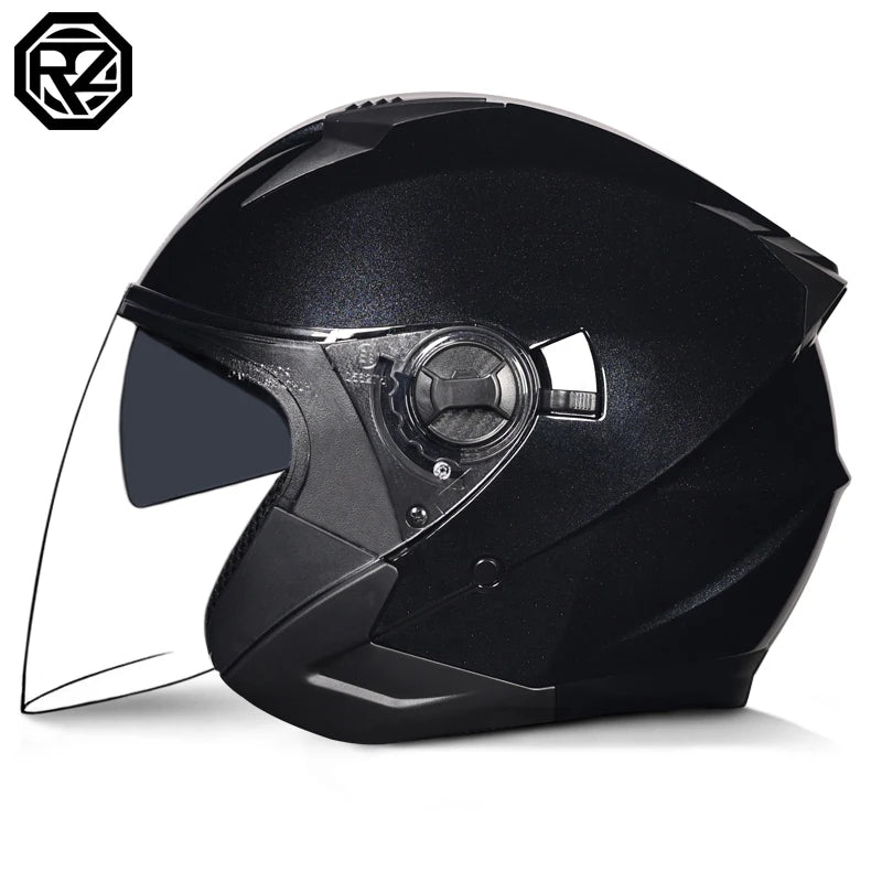 ORZ Motorcycle Open Face Helmet With Dual Lens Visor