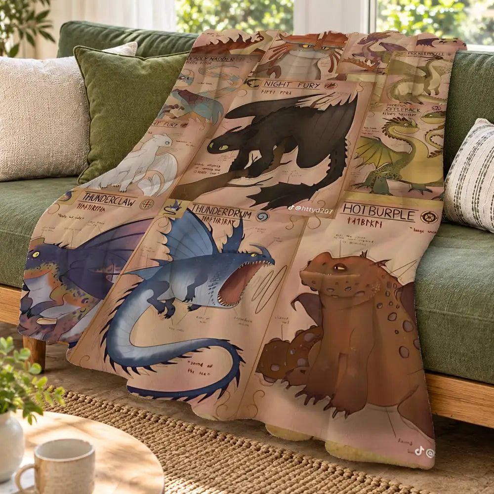 How to Train Your Dragon Black White Dragon Love Heart Double Sided Flannel Throw Blanket Soft Warm Washable Home Decor
