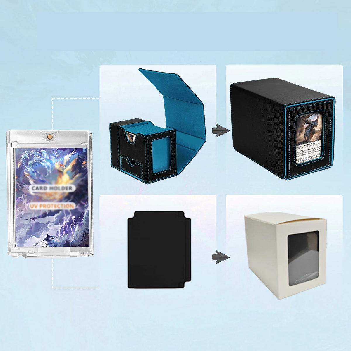 Sports Game PU Leather Card Box Display Window, Dice Side Box, All-in-One Desktop Game Card Box for Storage and Collection