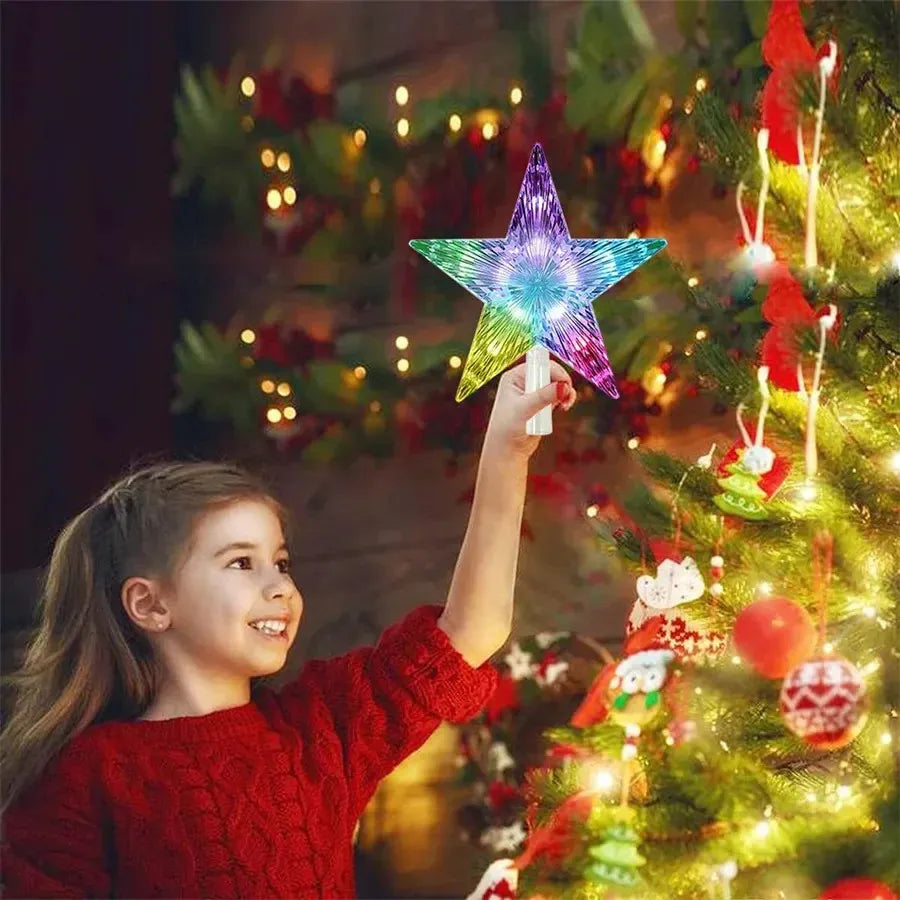 PAMNNY USB Powered RGB LED Star Christmas Tree Topper Lights