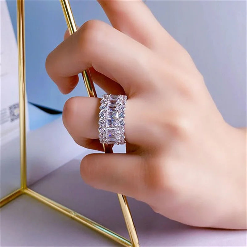 Pink White Zircon Wedding Engagement Bands for Women