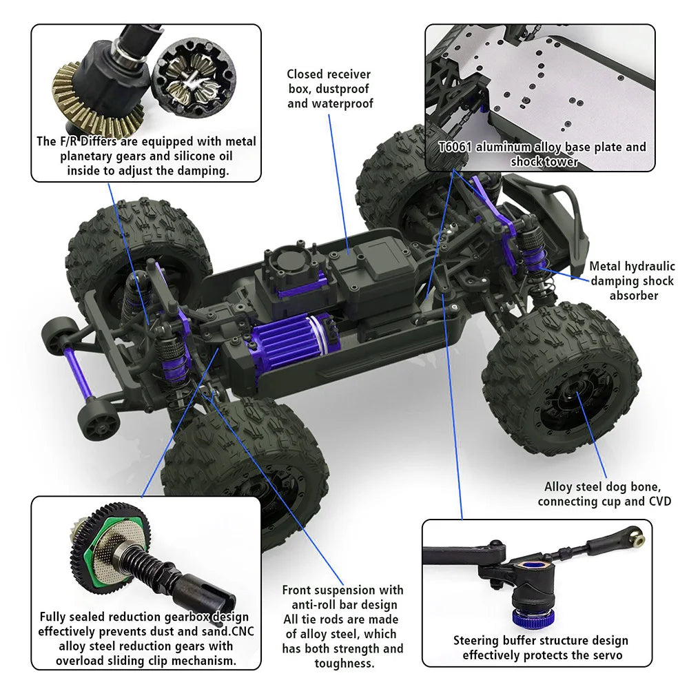 JIUSI PT14R V3 1/14 RC Racing Car 3S Battery 4WD 80km/h Brushless Motor 2.4G Remote Control 35C High Speed Off-road RC Truck
