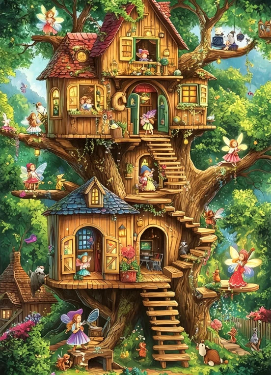 Jigsaw Puzzle 1000 Pieces Elf Tree House Puzzle Home Decor for Adults Game Family Fun Puzzles Educational Toys