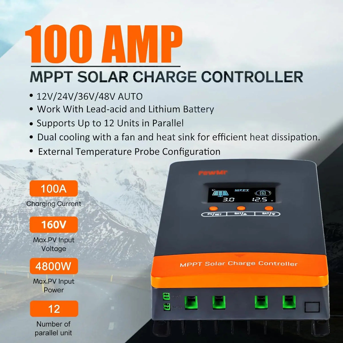 PowMr MPPT Solar Charge Controller 60A 80A 100A For 12V 24V 36V 48V