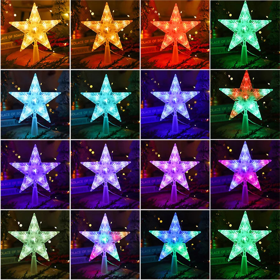 PAMNNY USB Powered RGB LED Star Christmas Tree Topper Lights