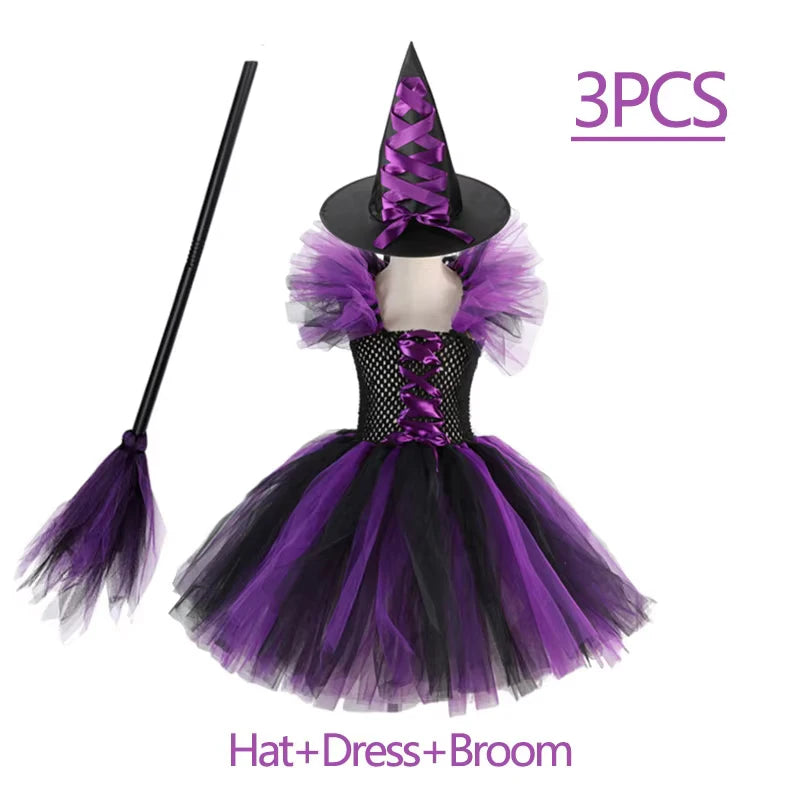 TZRCYGF Girls Halloween Witch Costume Tutu Dress with Pointed Hat