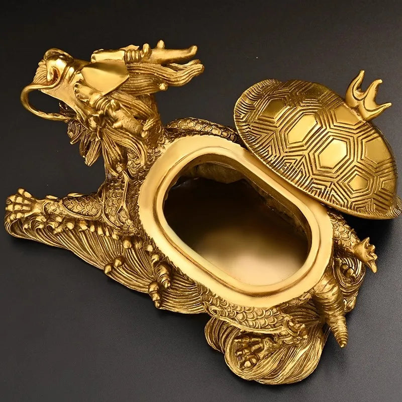 Feng Shui Copper Wealth Dragon Turtle Statue for Home Decor