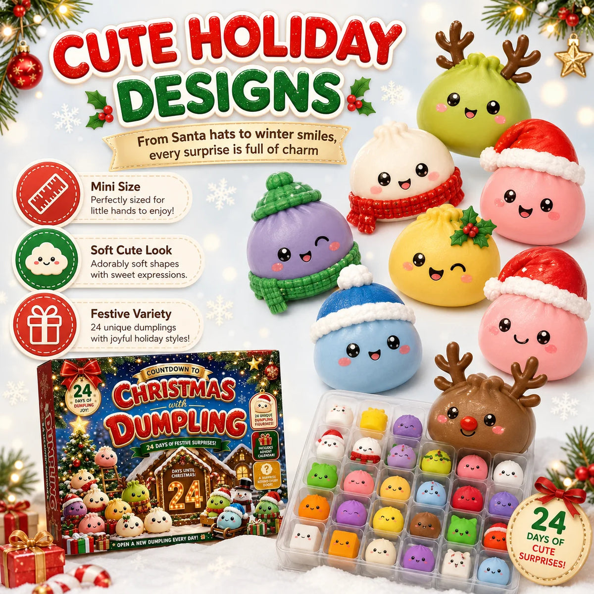 Christmas Dumpling Squishy Advent Calendar Sensory Fidget Surprise Gifts