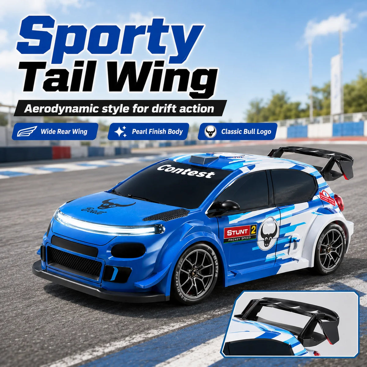 ZNLYRION SG718 1: 24 Scale 4WD RC Drift Car With Replaceable Racing Drift Tires LED Headlights Taillight Sport Rear Wing Remote Control Racing Vehicle Toy