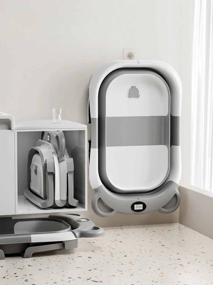 Portable Travel Baby Bathtub Collapsible With Thermometer And Floating Cushion