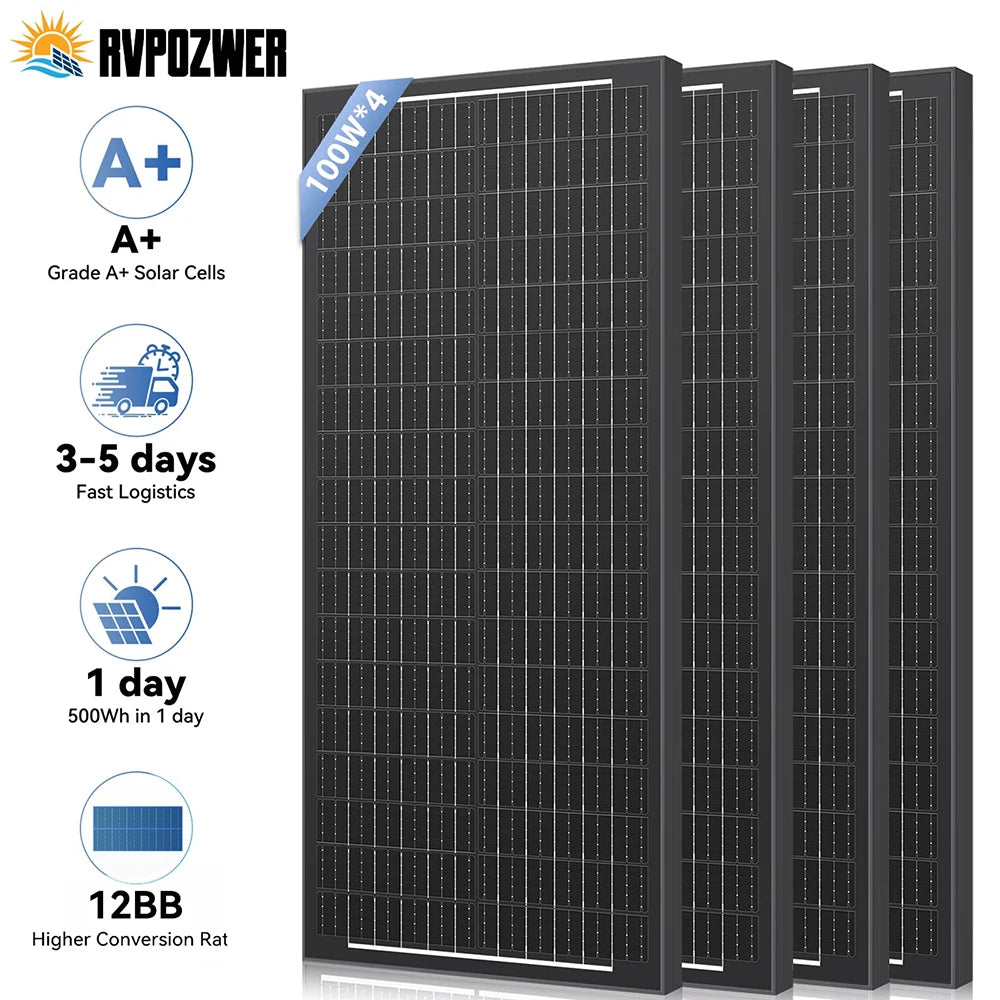 Rvpozwer 100W 12V Monocrystalline Solar Panel N Type 23 Percent Efficiency