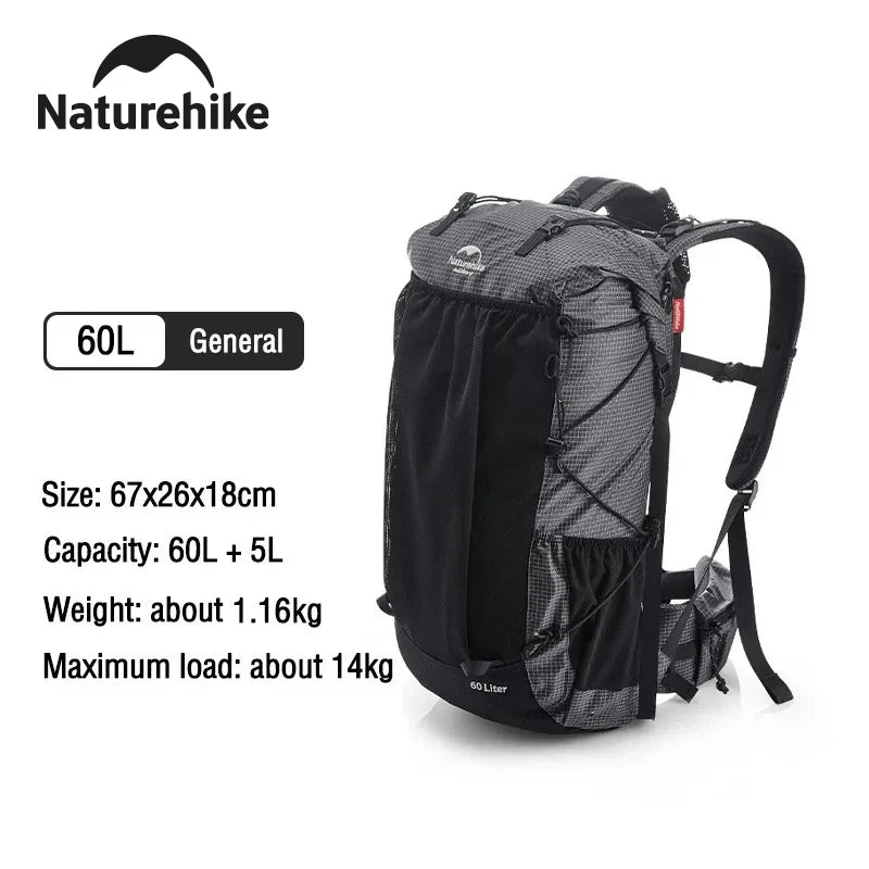 Naturehike 60 Plus 5L Waterproof Mountain Backpack With Rain Cover